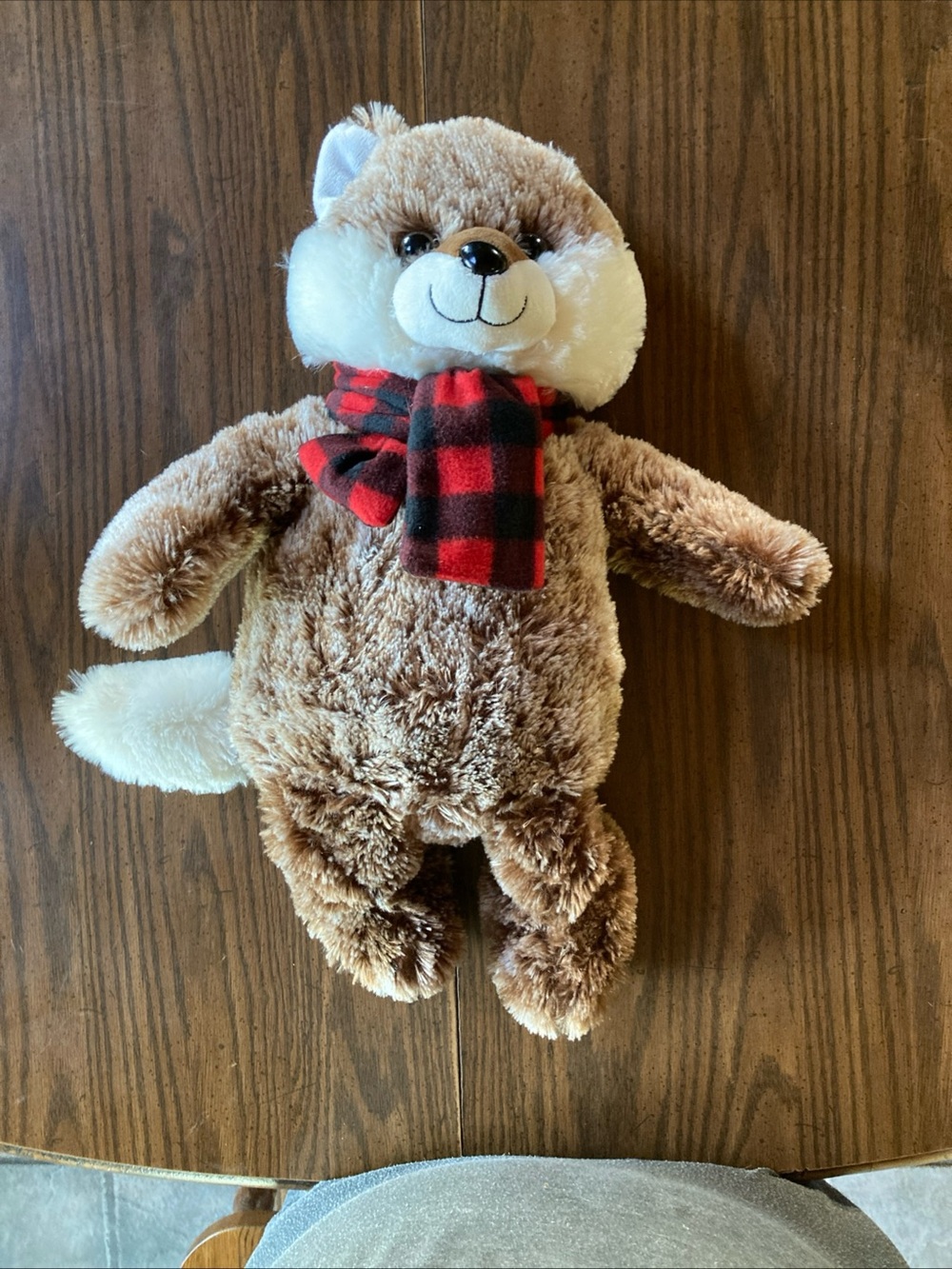 Dan dee Brown Fox Toy with Red Plaid Scarf - Soft Cuddly Stuffed Animal plush